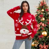 Christmas Women autumn and winter red towel embroidered deer sweater