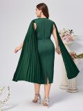 Plus Size African Women Fall/Winter Solid Bodycon Cape Dress
