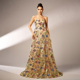 Women Sleeveless strap Formal Party Sequin Evening Dress