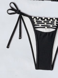 Women Sexy Bikini Black Pearl Lace Swimwear Two Pieces