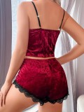 sexy lingerie Lace velvet strap two piece shorts set pajamas