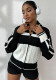 Women autumn and winter sports Casual black and white striped long sleeve sweater