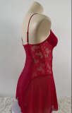 Women Suspender Red Lace See-Through Nightdress Sexy Lingerie