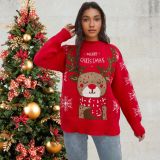 Christmas Plus Size Women round neck elk jacquard sweater