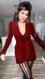 Women autumn and winter Open Waist long sleeve suit and Pants two-piece set