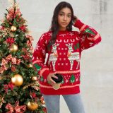 Christmas Plus Size Women autumn and winter deer red sweater