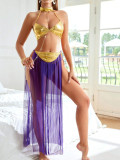 sexy lingerie gold bra slit mesh skirt night club set