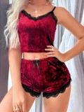sexy lingerie Lace velvet strap two piece shorts set pajamas