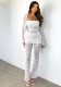 Women Lace Strapless Shawl Top and Pants 2-piece set