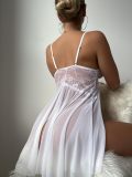 sexy lingerie white strap lace mesh slit nightdress