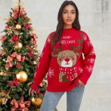 Christmas Plus Size Women round neck elk jacquard sweater