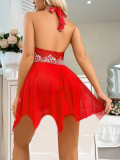 sexy lingerie sexy red halter embroidered see through mesh nightdress