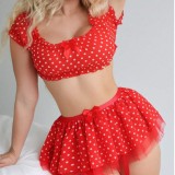 Women Polka Dot Off-shoulder Top and Puffy Skirt Sexy Lingerie Two-piece Set