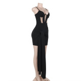 strap Hollow Sexy Women Black Short Bodycon Dress