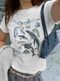 Women's clothing slim fashion printed short-sleeved t-shirt top
