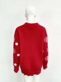 Christmas Women autumn and winter red towel embroidered deer sweater