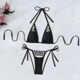 Women Sexy Bikini Black Pearl Lace Swimwear Two Pieces