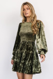 Women's long sleeve ruffle Round Neck short velvet dress