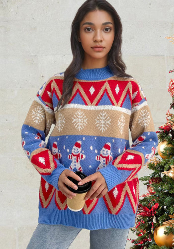 Christmas Women casual round neck gingerbread snowman sweater