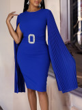 Plus Size African Women Fall/Winter Solid Bodycon Cape Dress
