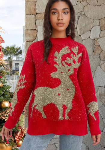 Christmas Plus Size gold thread elk big snowflake sweater