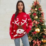 Christmas Women autumn and winter red towel embroidered deer sweater