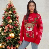 Christmas Plus Size Women round neck elk jacquard sweater