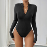 Slim zipper solid color women's long-sleeved Tight Fitting bodysuit