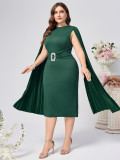 Plus Size African Women Fall/Winter Solid Bodycon Cape Dress