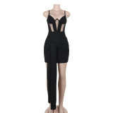 strap Hollow Sexy Women Black Short Bodycon Dress