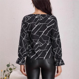 Women woven elegant print v-neck Top