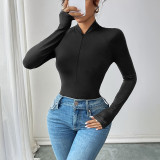 Slim zipper solid color women's long-sleeved Tight Fitting bodysuit
