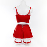 Christmas Women Sexy Plunging Lace-Up Maid Uniform Temptation Apron Four-piece Set