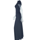 Women Solid Slash Shoulder Short Sleeve Sexy Irregular Slit Dress