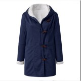 Winter solid color Casual button cardigan warm hooded women's coat