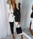 Autumn winter women's fashion Casual contrast color blazer pants two piece suits