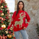 Christmas Plus Size gold thread elk big snowflake sweater