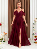 Summer Off Shoulder Chiffon V-Neck Party Evening Dress