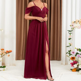 Summer Off Shoulder Chiffon V-Neck Party Evening Dress