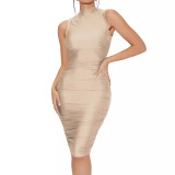 Sexy Fashion Solid Color Round Neck Sleeveless Slim Women's Dress