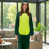 Women cartoon milk dragon zipper hooded home clothes flannel cartoon romper