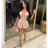 Women Mesh See-Through Patchwork vest shorts 2-piece set