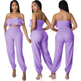 Sexy Fashion Elastic Solid Color Strapless Two-Piece Pants Set