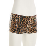 Spring Women's Leopard Print Sequins High Waist Tight Fitting Sexy Shorts Women