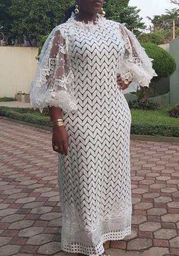 Spring Summer Lace Patchwork Plus Size Women's Long Dress