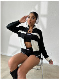 Women autumn and winter sports Casual black and white striped long sleeve sweater