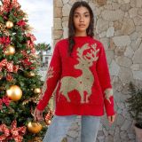 Christmas Plus Size gold thread elk big snowflake sweater