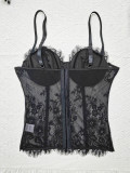 Women Fishbone Underwire Lace See-Through Patchwork Tank Top Sexy Lingerie