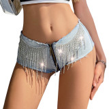 Women sexy Stretch tassel Denim Shorts