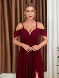 Summer Off Shoulder Chiffon V-Neck Party Evening Dress